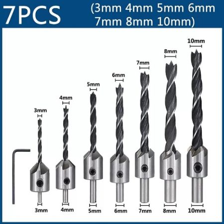 Drill-Bit Countersink set for Wood - 7pcs with Drill Bits