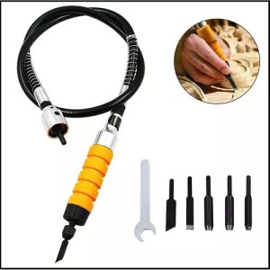 Electric chisel with flexible shaft for use with electric drill