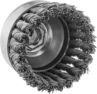Wire Cup Brush for Flat Surfaces - Twisted Steel Bristles, Arbor-Mount