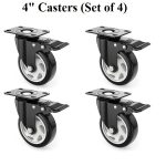 4inch Black Swivel Caster with Polyurethane Wheel and Locking Brake (Set of 4Pieces)