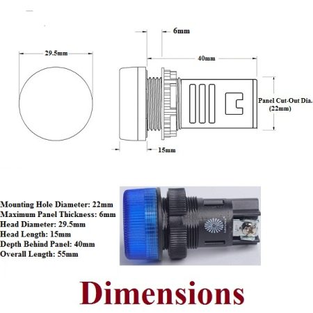 Indicator Light for 22 mm Panel Cutout Diameter, Screw Terminals, Blue