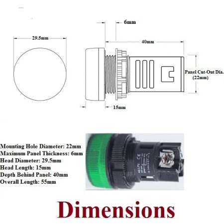 Indicator Light for 22 mm Panel Cutout Diameter, Screw Terminals, Green