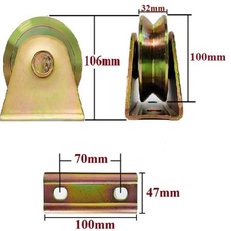 100mm Sliding Gate Caster with V-groove Metal Wheel