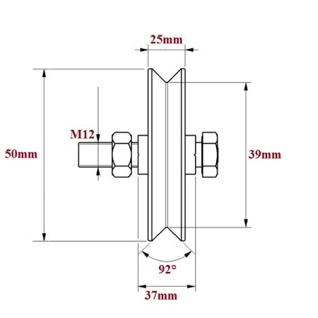 50mm Sliding Gate V-Groove Metal Roller Wheel with Axle