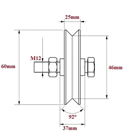 60mm Sliding Gate V-Groove Metal Roller Wheel with Axle