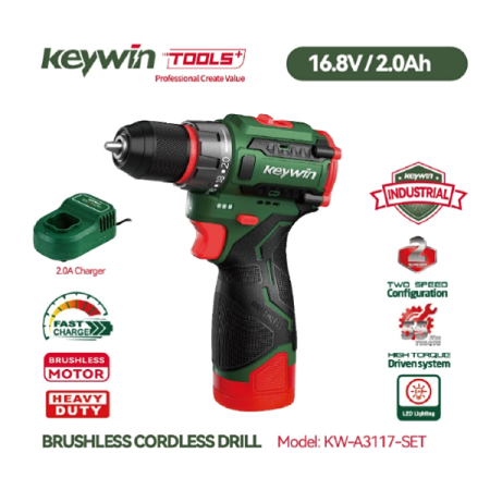 10mm 16.8V Electric Cordless Drill with one 2Ah battery pack and charger- Keywin KW-A3117