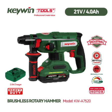 21V Cordless Rotary Hammer Drill with one 4.0Ah battery pack and charger - Keywin A7520