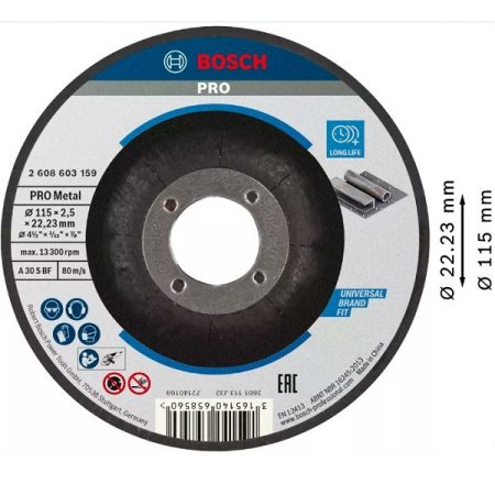 115 mm Cutting Disc For Small Angle Grinders - 4½ inch - Bosch PRO Metal Bonded