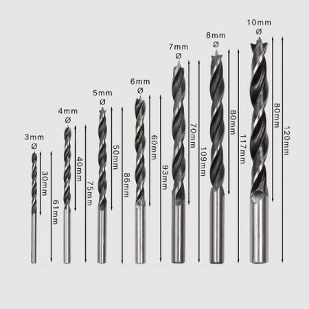 7 Pcs Brad Point Drill Bit Set For rotary Drills/Drivers - 3mm, 4mm, 5mm, 6mm, 7mm, 8mm, 10mm - Bosch PRO Wood