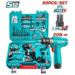 89 Pcs Tools Set with 12V 10mm cordless drill - Total THKTHP10892