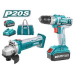 Cordless 2 pcs Combo Kit with 1 x Cordless Drill, 1 x Cordless Angle Grinder, 2 x 4.0Ah Battery Pack, 1 x Charger - Total TCKLI2009