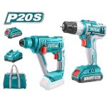 Cordless 2 pcs Combo Kit with 1 x Cordless Drill, 1 x Cordless Rotary Hammer, 2 x 2.0Ah Battery Pack, 1 x Charger - Total TCKLI2008