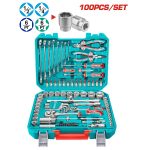 100 Pcs Tools Set with Sockets, Ratchets, Spanners, Pliers, Hex keys, Screwdriver Bits - TOTAL THKTHP21006