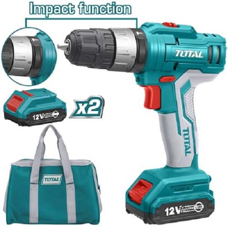 10mm Cordless Impact Drill with 2 x 1.5Ah Battery Pack and Charger - Total TIDLI1222