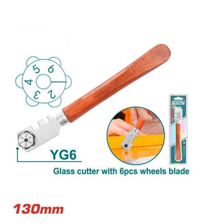 130mm Glass Cutter with Wooden Handle & 6pcs Wheels Blade - TOTAL THT561301