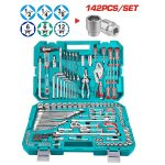 142Pcs Combination Tools Set with Sockets, Ratchets, Spanners, Pliers, Hammer, Screwdrivers, Screwdriver Bits - TOTAL THKTHP21426