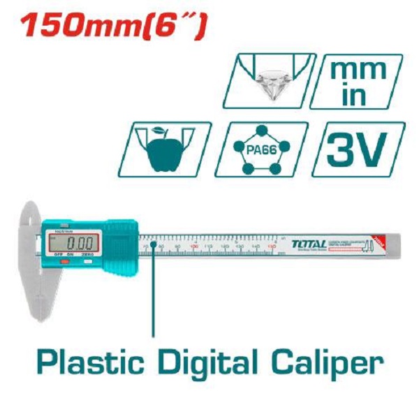 150mm (6inch) Plastic Digital Caliper with Easy Switch from Inch to Metric - TOTAL TMT331501