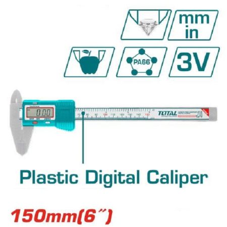 150mm (6inch) Plastic Digital Caliper with Easy Switch from Inch to Metric - TOTAL TMT331501