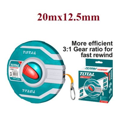 20mx12.5mm Fibreglass Measuring Tape with 3:1 Gear Ratio for Fast Rewind - TOTAL TMTF12206