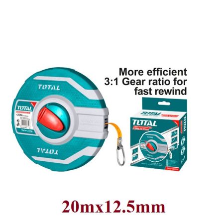 20mx12.5mm Fibreglass Measuring Tape with 3:1 Gear Ratio for Fast Rewind - TOTAL TMTF12206