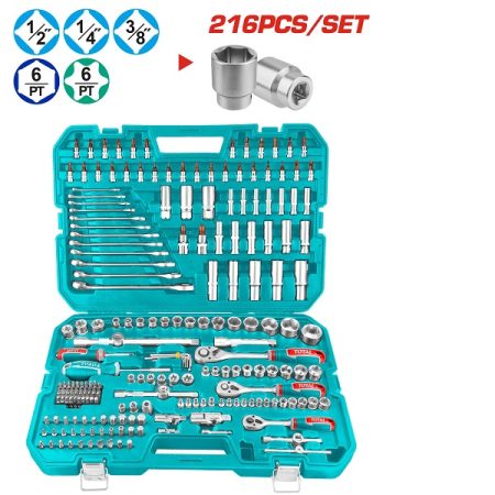 216Pcs Combination Tools Set with Sockets, Spanners, Screwdriver Bits - TOTAL THKTHP22166