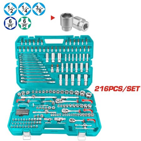 216Pcs Combination Tools Set with Sockets, Spanners, Screwdriver Bits - TOTAL THKTHP22166