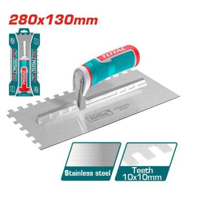 280x130mm Plastering Trowel with Teeth and Plastic Handle - TOTAL THTT81286