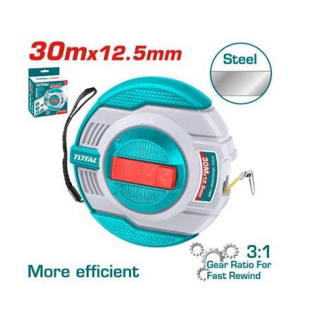 30mx12.5mm Steel Measuring Tape with 3:1 Gear Ratio for Fast Rewind - TOTAL TMT11306