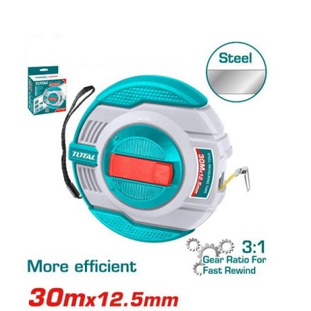 30mx12.5mm Steel Measuring Tape with 3:1 Gear Ratio for Fast Rewind - TOTAL TMT11306