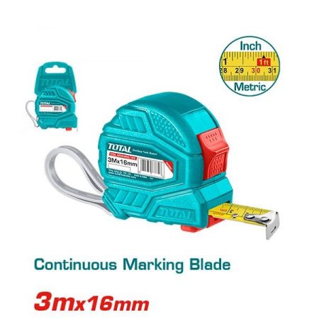 3mx16mm Steel Measuring Tape with Double Button - TOTAL TMT126331