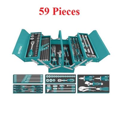 59Pcs Tools Set with Sockets, Ratchets, Spanners, Pliers, Hex keys, Screwdrivers - TOTAL THTCS12591