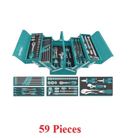 59Pcs Tools Set with Sockets, Ratchets, Spanners, Pliers, Hex keys, Screwdrivers - TOTAL THTCS12591