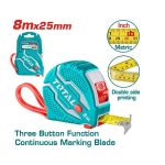 8mx25mm Steel Measuring Tape with Rubber Cover - TOTAL TMT126081