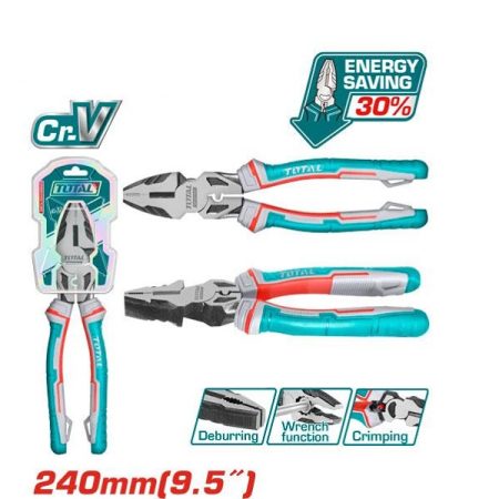 9.5inch (240mm) High Leverage Combination Pliers with Crimping, Spanner & Deburring functions - TOTAL THT210906S