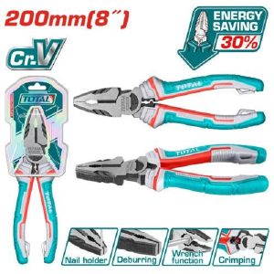 8inch (200mm) High Leverage Combination Pliers with Crimping, Spanner & Deburring functions - TOTAL THT210806S
