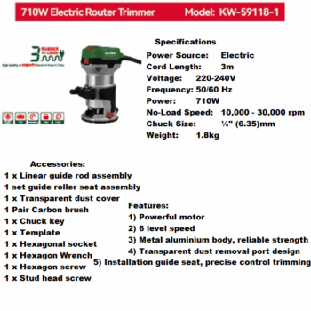 ¼ inch Electric Router for Wood - 710W, 6.35mm - Keywin KW-59118-1