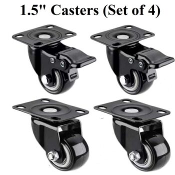 1.5inch Black Swivel Casters with Polyurethane Wheel and Lock (Set of 4Pieces)