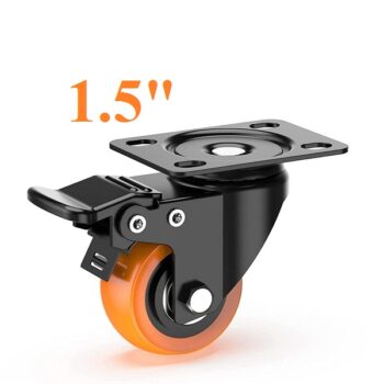 1.5inch Orange Swivel Caster with Polyurethane Wheel and Locking Brake