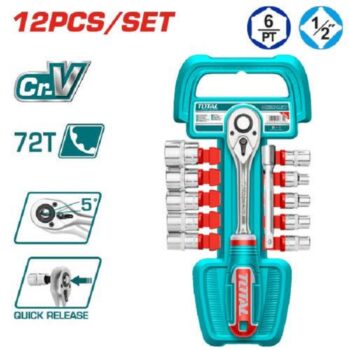 12 Pcs Socket Set - ½ inch Square Drive, 6Point - TOTAL THT141121