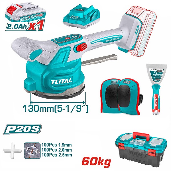 130mm 60kg Cordless Li-ion Tile Vibration Machine with 2.0Ah Battery & Charger - TOTAL TTVLI20015