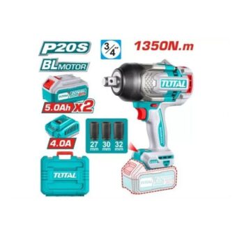 1350Nm ¾ inch Square Drive Cordless Impact Wrench with 2 Pcs 5.0Ah Battery Pack & Charger - Total TIWLI20135