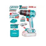 13mm Compact Brushless Cordless Impact Drill with Carrying Case, 2 x 2.0Ah Battery Pack, 3 x Drill Bits, 47 Pcs Accessories & Charger - Total TIDLI20558