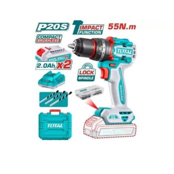 13mm Compact Brushless Cordless Impact Drill with Carrying Case, 2 x 2.0Ah Battery Pack, 3 x Drill Bits, 47 Pcs Accessories & Charger - Total TIDLI20558