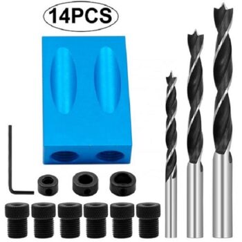 14Piece Pocket Hole Jig Kit with 6, 8, 10mm Drill Bit Adapters