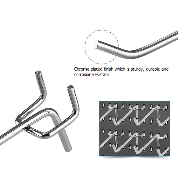 150mm Pegboard Display Hooks 6 inch Length 6mm Diameter Single Prong Chrome Hooks Set of 10Pcs - Centraman CHP-1506