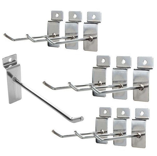 150mm Slatwall Display Hooks 6 inch Length 6mm Diameter Single Prong Chrome Hooks Set of 10Pcs - Centraman CHS-1506