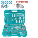 216Pcs Combination Tools Set with Sockets, Spanners, Screwdriver Bits - TOTAL THKTHP22166