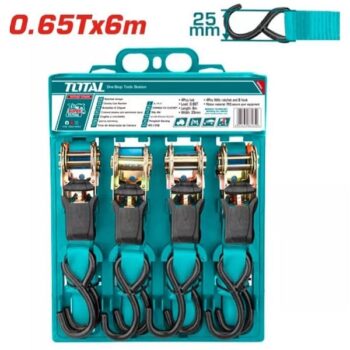 25mmx6m 0.65T S Hook Ratchet Straps Set 4Pcs - TOTAL THTRS065606