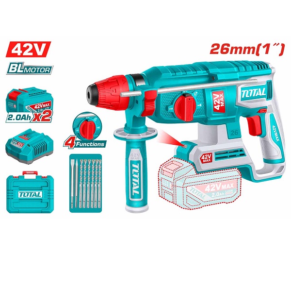 26mm Cordless Li-ion Rotary Hammer with SDS Plus Chuck System & Integrated LED Work Light - TOTAL TRHLI422682