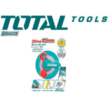 30mx15mm Fibreglass Measuring Tape with 3:1 Gear Ratio for Fast Rewind - TOTAL TMTF18306